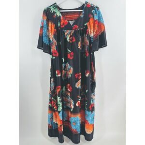 Anthony Richards‎ Plus Sz 2X Black Floral Muumuu Dress Housecoat Pockets Q1030